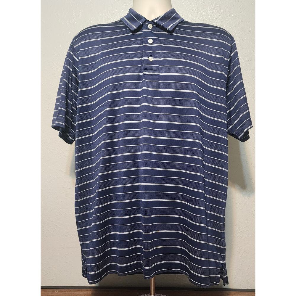 Brooks Brothers 100% Polyester Short Sleeve Shirt Striped Blue Size XL